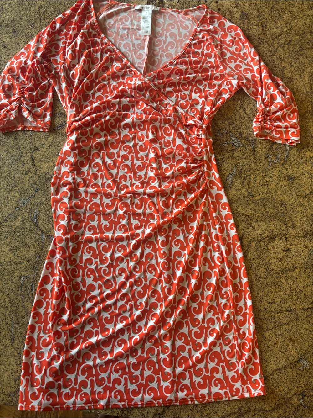 Laundry by Design Orange & White Printed Wrap Dress